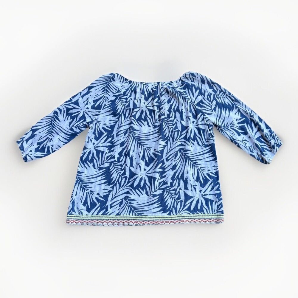 Rafaella Weekend  Blue Blouse Women's Size Large Floral Embroidered